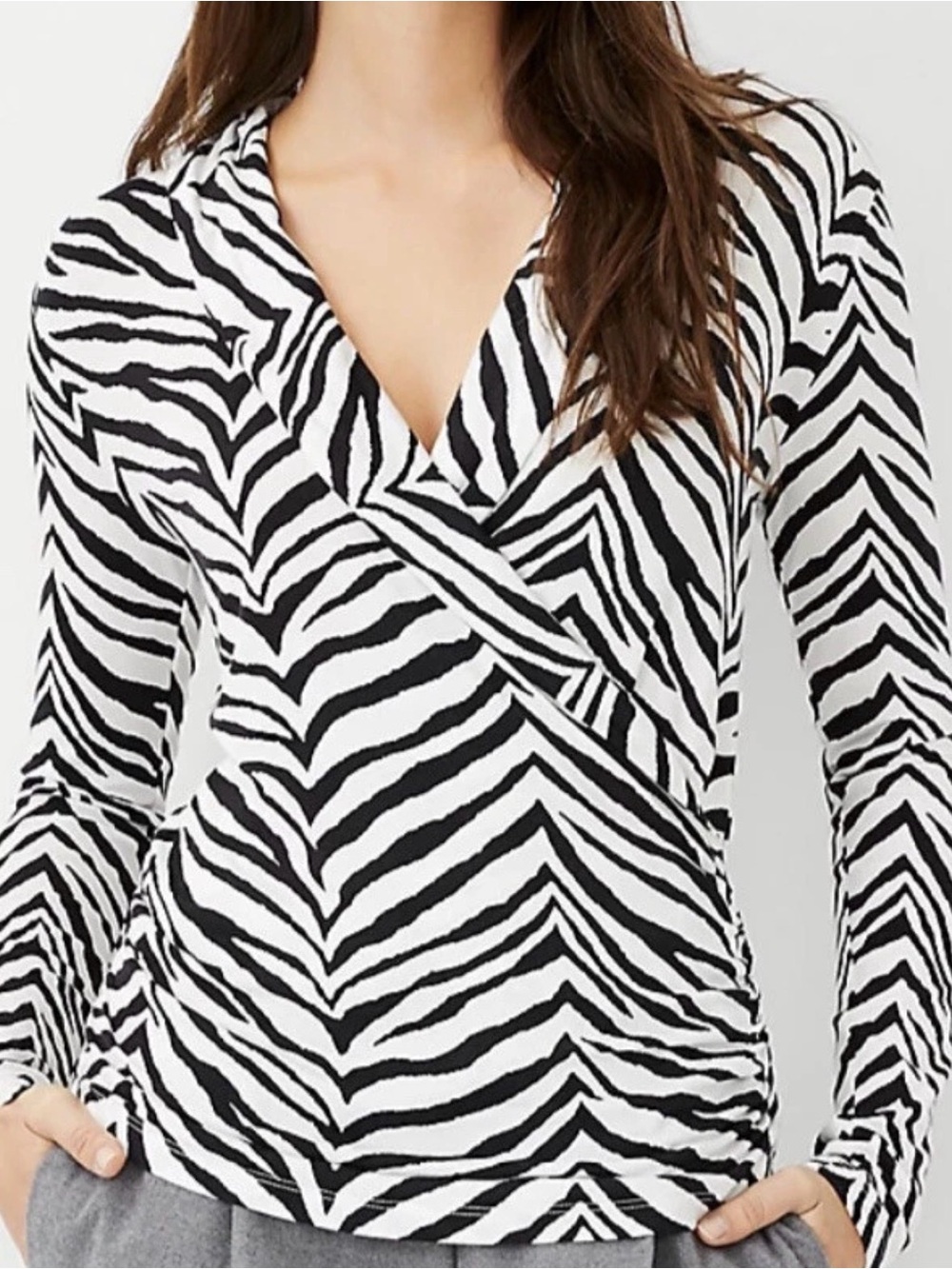 Ann Taylor Women's Zebra Wrap-Front Long Sleeve Top - Black/White